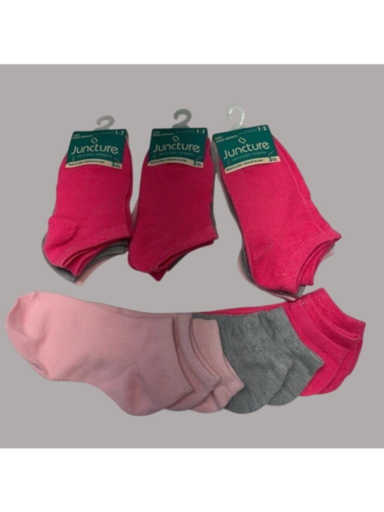 Kids Low Cut Socks 3 X 3-Pack Shoe Sizes 1-7 Pink Gray Polyester/Spandex Blend